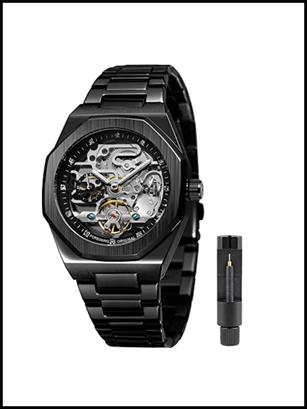 Automatic Mechanical Skeleton Watch Stainless Steel Business Wristwatch